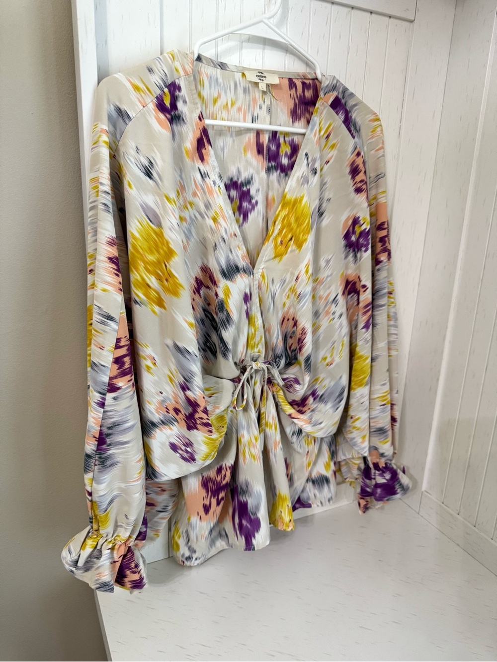 Entro, Pastel, Watercolor, Romantic, Flowy, Cinched Waist, Blouse, Size L